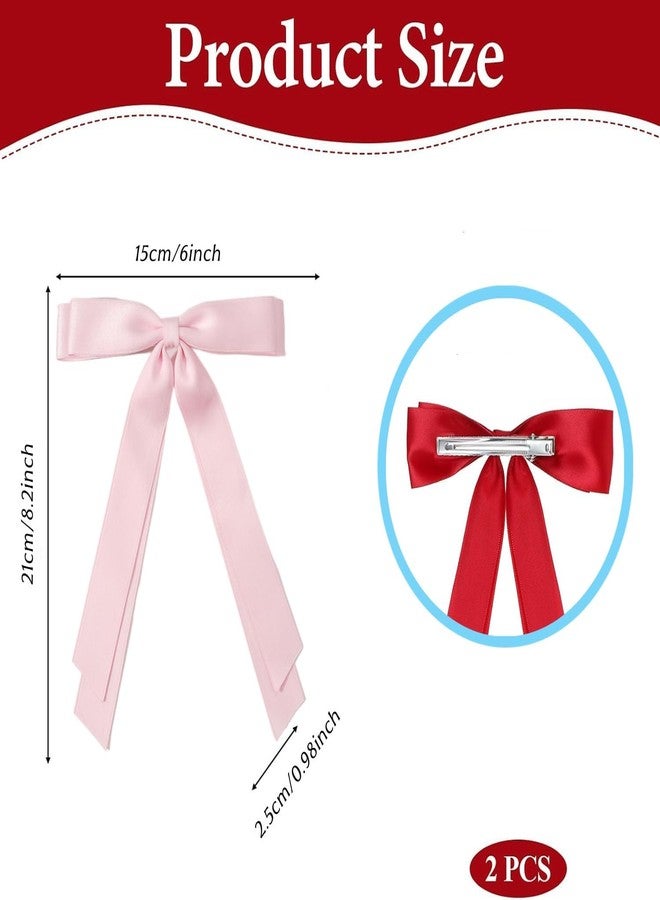 Dladhict 2 Pcs pink Hair Bow, Satin Bows pink Hair Ties, Large Double Satin Ribbon Hair Clips Accessories for Holiday Party Women Girls Ponytail Holder - Image 2